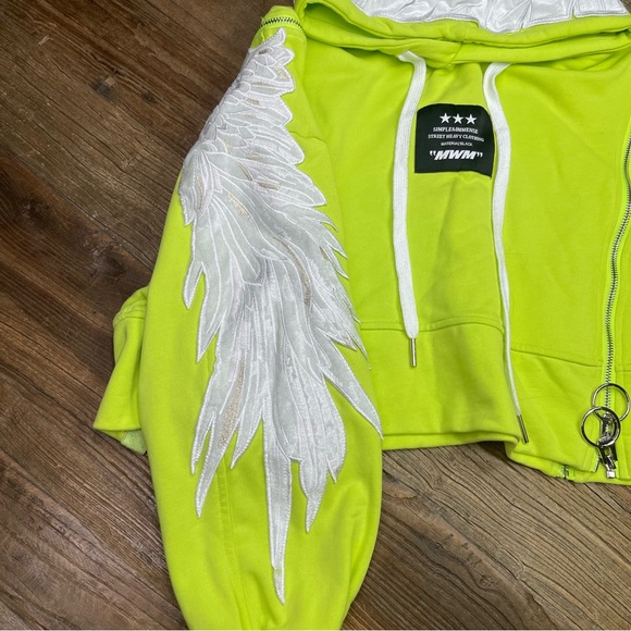 Mod Wave Movement Wings Cropped Hoodie Neon Green Size M - Picture 5 of 12